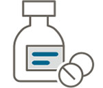 Symbolbild Arzneimittel Icon, das Arzneimittel symbolisiert, ein Glas und Pillen